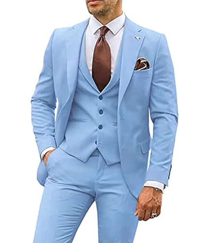 ECDAHICC Herren 3-Stücke Anzug Business EIN Knopf Smoking Anzug für Männer Smoking Klassische Blazer Weste Hosen Set(LB,XL) von ECDAHICC