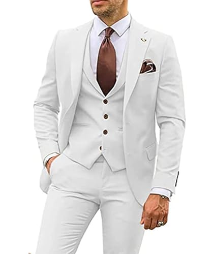 ECDAHICC Herren 3-Stücke Anzug Business EIN Knopf Smoking Anzug für Männer Smoking Klassische Blazer Weste Hosen Set(WH,L) von ECDAHICC