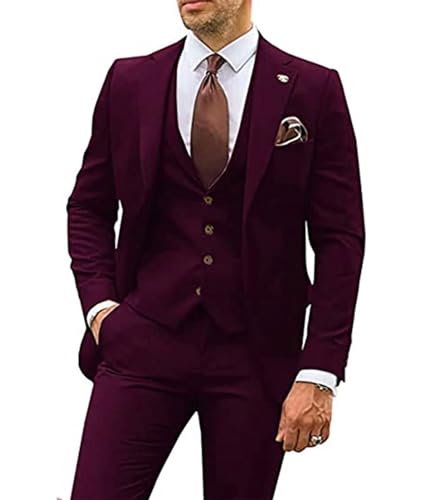 ECDAHICC Herren 3-Stücke Anzug Business EIN Knopf Smoking Anzug für Männer Smoking Klassische Blazer Weste Hosen Set(WR,M) von ECDAHICC