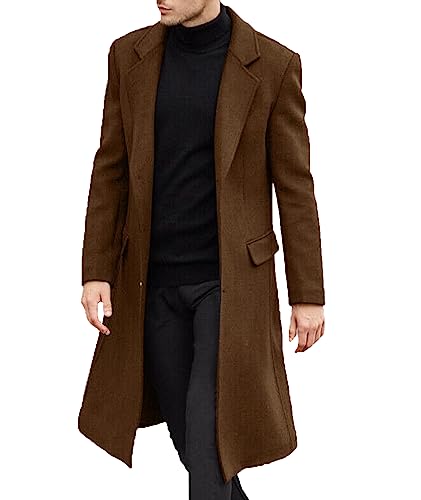 ECDAHICC Herren Casual Slim Fit Wollmantel Lange Jacke Kerbkragen Trenchcoat Einreiher Mantel Winter Warme Oberbekleidung(TA,3XL) von ECDAHICC