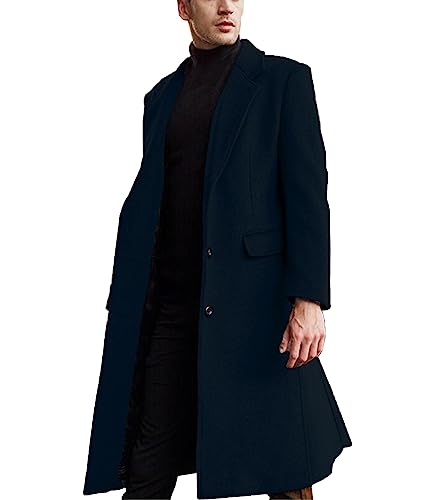 ECDAHICC Herren Casual Slim Fit Wollmantel Lange Jacke Kerbkragen Trenchcoat Einreiher Mantel Winter Warme Oberbekleidung(ZQ,L) von ECDAHICC