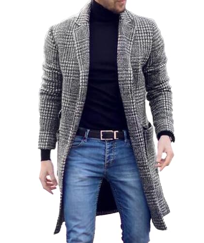 ECDAHICC Herren Herbst Winter Kragen Einreihiger Wollmantel Medium bis Lang Casual Slim Fit Mantel mit Taschen GY-2XL von ECDAHICC