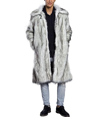 ECDAHICC Herren Luxus Kunstpelzmantel Winter Warme flauschige Pelzmantel Offene Front Jacke Lange Verdicken Oberbekleidung GY-L von ECDAHICC