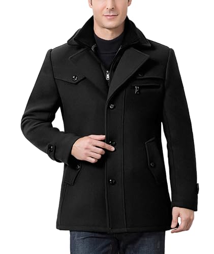 ECDAHICC Herren Warm Wollmantel Stehkragen Wintermantel Kurzmantel Winter Jacke Business Freizeit(BL,XL) von ECDAHICC