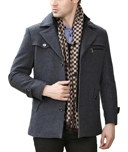 ECDAHICC Herren Warm Wollmantel Stehkragen Wintermantel Kurzmantel Winter Jacke Business Freizeit(DG,S) von ECDAHICC