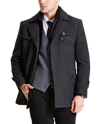 ECDAHICC Herren Warm Wollmantel Stehkragen Wintermantel Kurzmantel Winter Jacke Business Freizeit(GY,L) von ECDAHICC