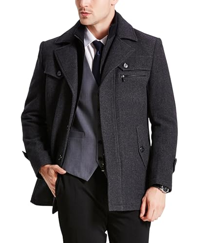 ECDAHICC Herren Warm Wollmantel Stehkragen Wintermantel Kurzmantel Winter Jacke Business Freizeit(GY,S) von ECDAHICC