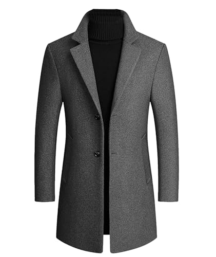 ECDAHICC Herren Winter Französisch Wolle Trench Mantel Casual Lange Erbsenmantel Premium Classic Business Anzug(GY,2XL) von ECDAHICC