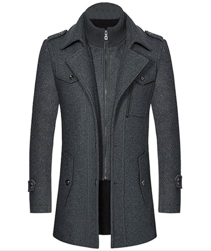 ECDAHICC Herren Wintermantel Slim Fit Zweiteiliger Mantel für Business Freizeit Wollmantel mit Stehkragen Peacoat(GY,M) von ECDAHICC