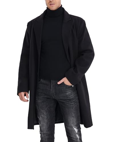 ECDAHICC Herren-Wollmantel für Herbst und Winter einreihig Langärmelig Mittellang Wollmantel Büro Business Freizeitjacke BL-L von ECDAHICC