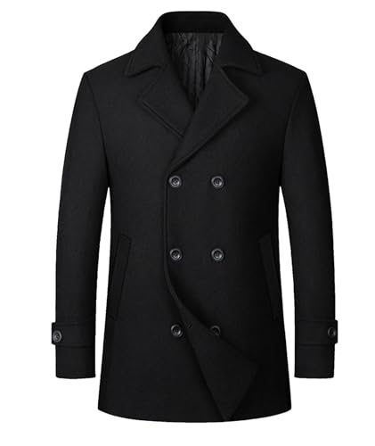 ECDAHICC Herren Wollmischung Double Breasted Pea Mantel Kerbscher Kragen Warme Stepp Gefütterte Trench Mantel Winter Short Jacket BL-L von ECDAHICC