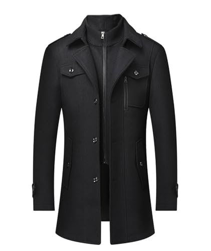 ECDAHICC Herren Wollmischung Trenchcoat Slim Fit Single Breasted Notch Revers Winterjacke Business Pea Coat Overcoat BL-L von ECDAHICC