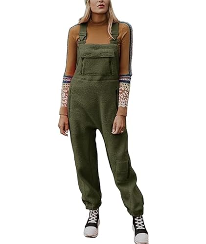 ECDAHICC Jumpsuits für Damen Lässiger Latzhose Arbeitshose Fleece Winter Warme Overalls Sporthose mit Taschen(AG,2XL) von ECDAHICC