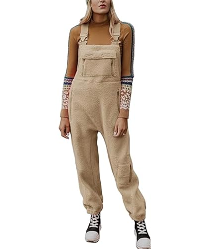 ECDAHICC Jumpsuits für Damen Lässiger Latzhose Arbeitshose Fleece Winter Warme Overalls Sporthose mit Taschen(KH,L) von ECDAHICC