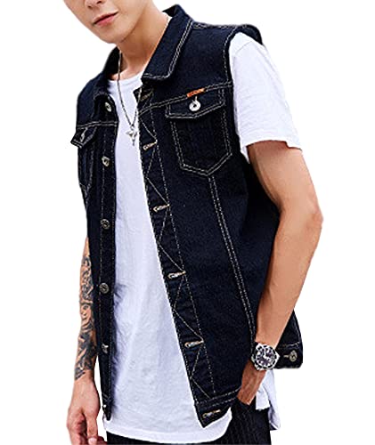 ECDAHICC Men's Denim Waistcoat Vest Jeansweste Ärmellose Weste Herren Casual Sleeveless Biker Fashion Jeans Vest Jacke Männer Jeansjacke Freizeit Outwear für Jagd Angeln,M-7XL von ECDAHICC