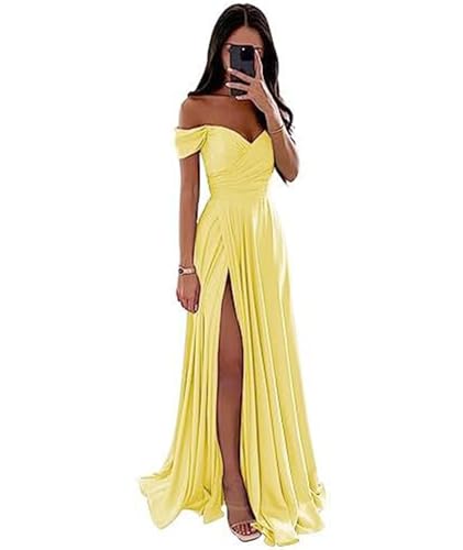 ECDAHICC Schulterfreies Brautjungfernkleid Für Damen Satin Langer Schlitz Elegantes Formelles Abendkleid A-Linie Hochzeits und Partykleid by-L ECDAHICC Schulterfreies Brautjungfernkleid Für Damen Satin Langer Schlitz Elegantes Formelles Abendkleid A-Linie Hochzeits und Partykleid by-L von ECDAHICC