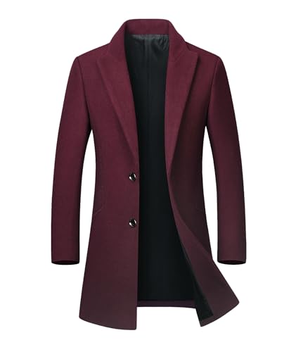 ECDAHICC Wintermantel Herren Mantel Lang Slim Fit Herrenmantel Winter Warm Business Mantel Herren Wolle Wollmantel(WR,2XL) von ECDAHICC