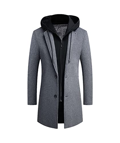 ECDAHICC Wintermantel Herren Mantel Loose Fit Lang Wollmantel Business Mantel mit Stehkragen Herren Winter(GY,S) von ECDAHICC