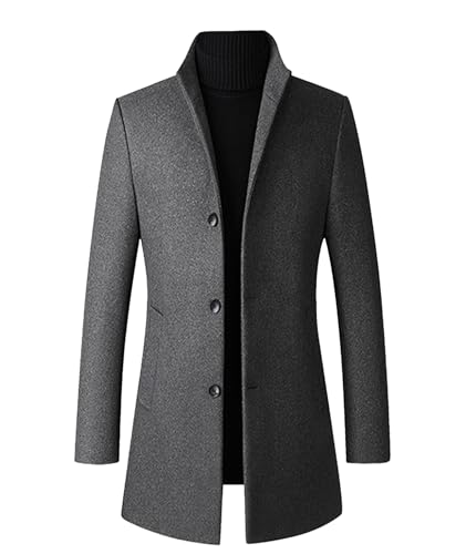 ECDAHICC Wintermantel Herren Mantel Slim Fit Lang Wollmantel Business Mantel mit Stehkragen Herren Wintermantel(GY,2XL) von ECDAHICC