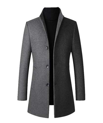 ECDAHICC Wintermantel Herren Mantel Slim Fit Lang Wollmantel Business Mantel mit Stehkragen Herren Wintermantel(GY,2XL) von ECDAHICC