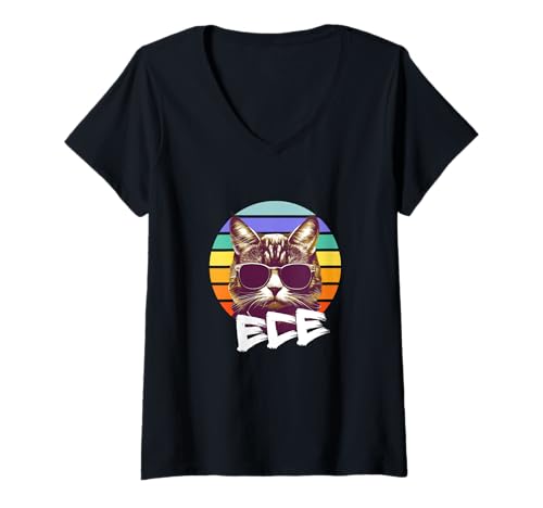 Damen ECE - Schöner Mädchen Name mit lustiger Katze T-Shirt mit V-Ausschnitt Damen ECE - Schöner Mädchen Name mit lustiger Katze T-Shirt mit V-Ausschnitt von ECE Tochter Enkel Geburtstag Geschenkideen