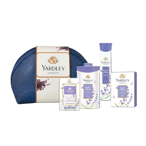 Green Velly Yardly London English Lavender Range Gift Bag With Compact Perfume, Perfumed Talc, Refreshing Body Spray, & Luxury Soap For Women| Long-Lasting Fragrance| Stylish Travel Pack Included von ECH