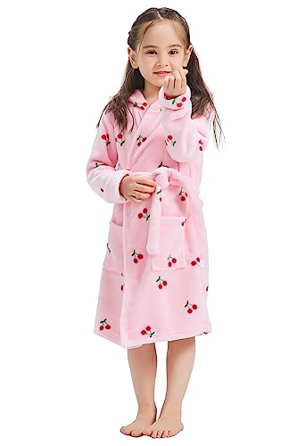 ECHERY Kinder Roben Jungen Mädchen Kapuzenbademantel Kleinkind Roben Pyjamas Nachtwäsche für Unisex Kinder Kirsche von ECHERY