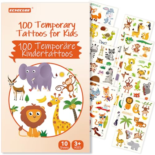 ECHOCUBE Temporäre Tattoos Kinder mit 100 Motiven, 10 Bögen wasserdichte Tiere Thema Tattoo Aufkleber, gefälschte Tattoos Set für Kinder Weihnachten Geburtstag Tasche Füller ECHOCUBE Temporäre Tattoos Kinder mit 100 Motiven, 10 Bögen wasserdichte Tiere Thema Tattoo Aufkleber, gefälschte Tattoos Set für Kinder Weihnachten Geburtstag Tasche Füller von ECHOCUBE