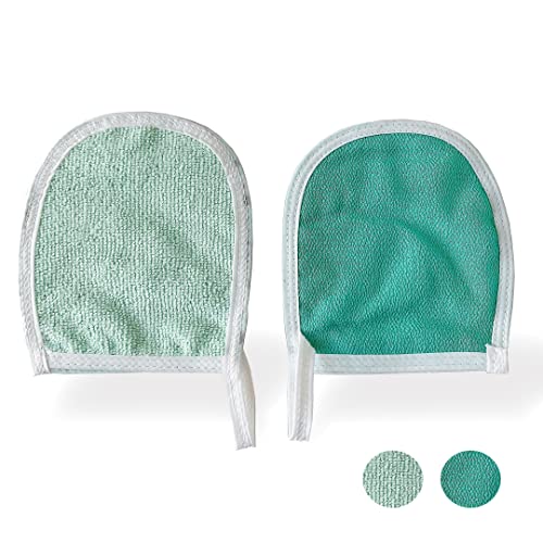2er-Pack Gesichts-Peeling-Handschuhe aus Seide – Doppelseitige, wiederverwendbare Mikrofaser-Make-up-Entferner-Handschuhe – Gesichtsreinigungshandschuh für Frauen und Mädchen- frisches Grün von ECHOLLY
