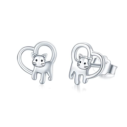 925 Sterling Silber Katze Ohrstecker Tier Ohrringe für Damen Kinder Mädchen Katzen Geburtstag Katze Schmuck Geschenk von ECHOOY