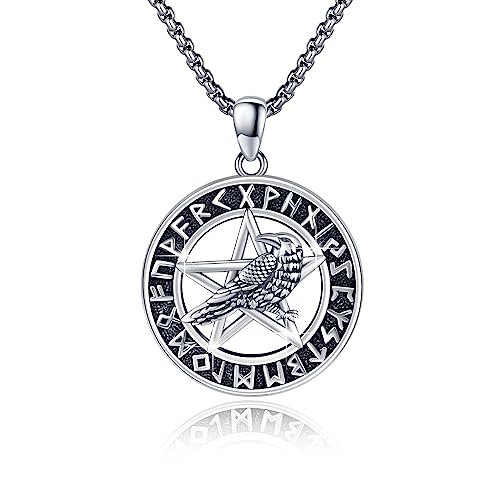 ECHOOY Raben Halskette 925 Sterling Silber Wikinger Pentagramm Raben Anhänger Rähen Amulett Halskette Wikinger Gotik Animal Raben Halskette Schmuck Geschenke für Frauen Männer von ECHOOY