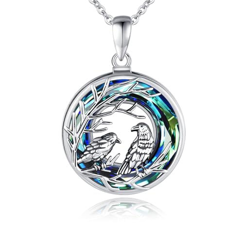 ECHOOY Raben Halskette 925 Sterling Silber Krähen Halskette Raben Anhänger Gotischer Wikinger Nordländischer Raben Schmuck Geschenk für Frauen Männer zu Halloween Weihnachten von ECHOOY