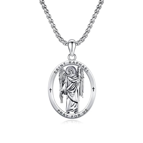 ECHOOY Saint Raphael Halskette 925 Sterling Silber Saint Raphael Anhänger Saint Raphael Schmuck Geschenk für Männer Geburtstag von ECHOOY