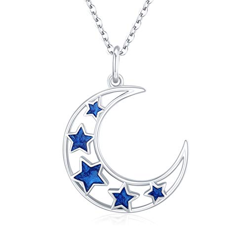 Stern und Mond Kette 925 Sterling Silber Damen Halbmond Stern Halskette Neumond Anhänger kette Mond Stern Schmuck Geschenk für Damen Mutter Tochter von ECHOOY