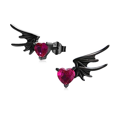 Engel und Teufel Stecker Ohrringe 925 Sterling Silber Dämonen und Engelsflügeln mit Kristallen Schwarze Flügel Ohrringe Schmuck Geschenk für Frauen Mädchen Geburtstag von ECHOOY