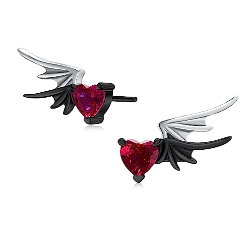 Engel und Teufel Stecker Ohrringe 925 Sterling Silber Dämonen und Engelsflügeln mit Kristallen Schwarze Flügel Ohrringe Schmuck Geschenk für Frauen Mädchen Geburtstag von ECHOOY