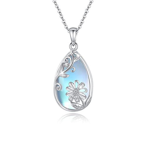 Gänseblümchen Halskette Mondstein Halskette für Damen 925er Sterlingsilber Gänseblümchen Anhänger Halskette Blumen Mondstein Halskette Hypoallergen Eleganter Schmuck Geschenk für Frauen Mädchen von ECHOOY