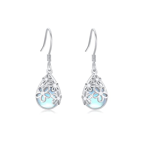 Gänseblümchen Ohrringe Mondstein Ohrringe für Damen 925 Sterling Silber Gänseblümchen Baumeln Ohrringe Blumen Mondstein Tropfen Ohrringe Hypoallergene Gänseblümchen Schmuck für Frauen Mädchen von ECHOOY