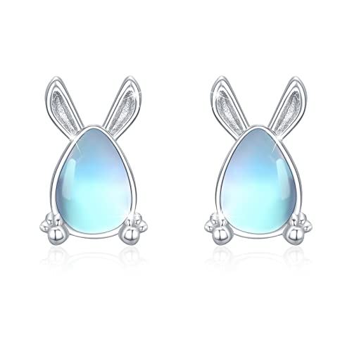 Kaninchen Ohrringe Mondstein Ohrringe für Damen 925 Sterling Silber Hasen Ohrstecker Ostern Ohrringe Tier Ohrringe für Mädchen Hypoallergene Hasen Schmuck für Damen von ECHOOY