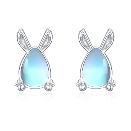 Kaninchen Ohrringe Mondstein Ohrringe für Damen 925 Sterling Silber Hasen Ohrstecker Ostern Ohrringe Tier Ohrringe für Mädchen Hypoallergene Hasen Schmuck für Damen von ECHOOY