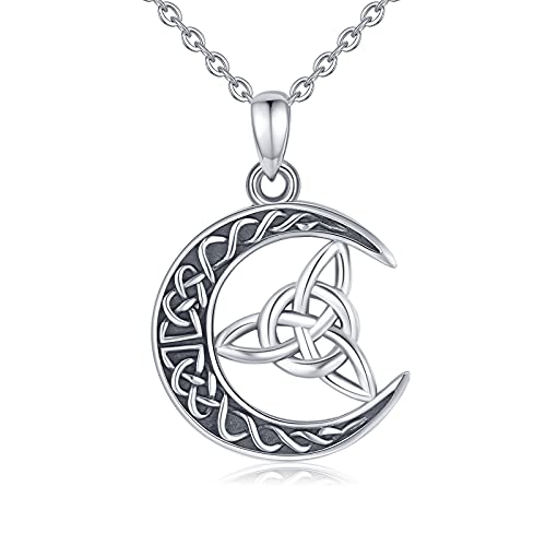 ECHOOY Keltischer Kette 925 Sterling Silber Keltischer Knoten Trinity Halbmond Halskette Damen Herren Schmuck Wikinger Rune Anhänger 18"+ 2" Silberkette von ECHOOY