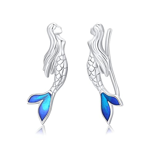 Meerjungfrau Ohrringe 925 Sterlingsilber Meerjungfrau Crawler Manschetten Ohrringe Meer Ozean Tier Ohrring Kleine Meerjungfrau Schmuck Geschenk für Frauen Mädchen Geburtstag Halloween Weihnachten von ECHOOY