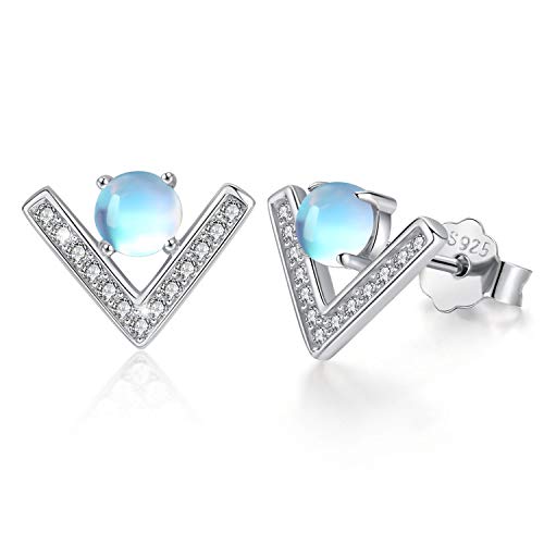 Mondstein Ohrringe für Damen 925 Sterling Silber V Mondstein Ohrringe Hypoallergen 4 mm Mondstein Schmuck Geschenk für Mutter Mädchen Tochter Ehefrau Geburtstag Absolvent von ECHOOY