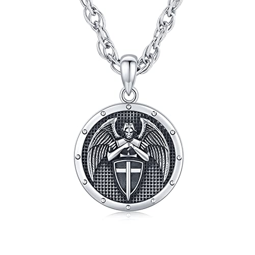 Erzengel Michael/Heiliger Christophorus Anhänger 925 Sterling silber Amulett Halskette Christliche Kette Schmuck Herren Damen 20+2 Zolls von ECHOOY