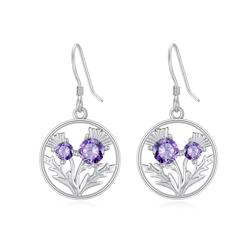 Schottische Distelohrringe 925 Sterlingsilber schottische Distel baumelnde Ohrringe Schmuckgeschenke für Frauen Mama Tochter von ECHOOY