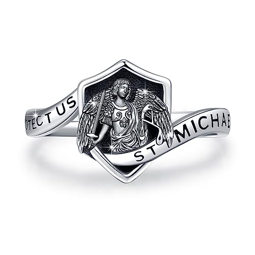 St. Michael Ring für Männer 925 Sterling Silber Offen Verstellbarer Erzengel St. Michael Amulett Ring Thanksgiving Weihnachten Wikinger St. Michael Schmuck Geschenke für Frauen Zum Geburtstag Vaters von ECHOOY