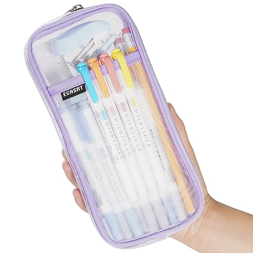 ECHSRT Mesh Pencil Case Clear Pencil Pouch Zipper Pouch for Adults Purple von ECHSRT