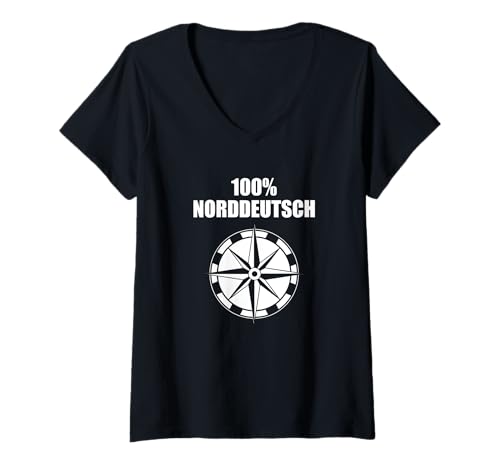 Damen 100% Norddeutsch Outfit Kompass Norden Küste Meer Maritimes T-Shirt mit V-Ausschnitt Damen 100% Norddeutsch Outfit Kompass Norden Küste Meer Maritimes T-Shirt mit V-Ausschnitt von ECHT NORDDEUTSCH Maritime Mode für den Norden