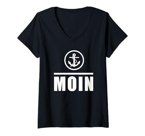 Damen Moin Anker Outfit Design Plattdeutsche Norden Sprache Spruch T-Shirt mit V-Ausschnitt Damen Moin Anker Outfit Design Plattdeutsche Norden Sprache Spruch T-Shirt mit V-Ausschnitt von ECHT NORDDEUTSCH Plattdeutsche Mode Accessoires