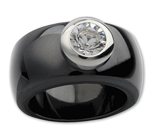 LuxXL Keramikring schwarz pol. mit Kristall Stein (CR100BP), Ringgrösse:54 von ECHT